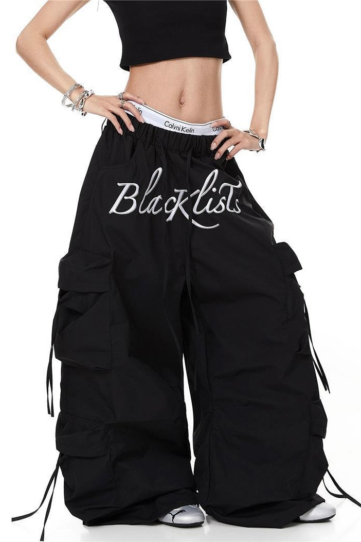 Embroidered Drawstring Cargo Pants