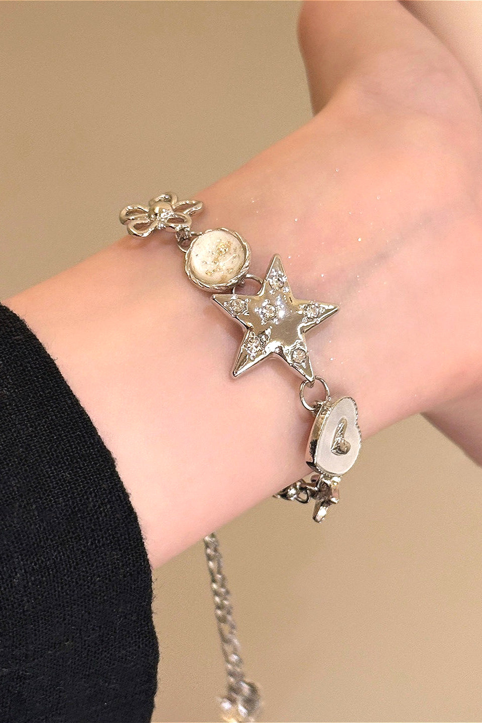 Sweet Y2K Star Floral Patchwork Chain Bracelet