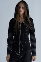 Button Front Layered Stripe Hoodies
