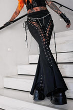 Lace Up Cutout Flared Pants