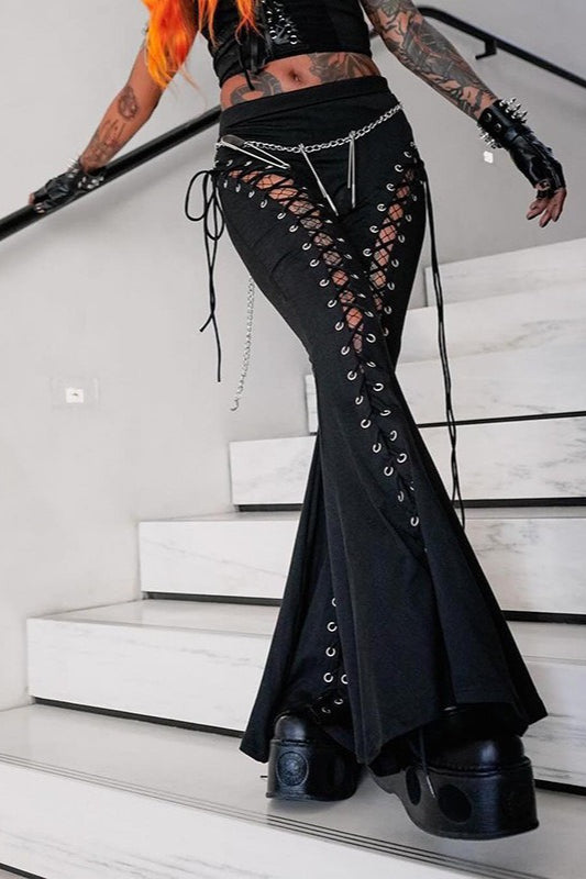 Lace Up Cutout Flared Pants
