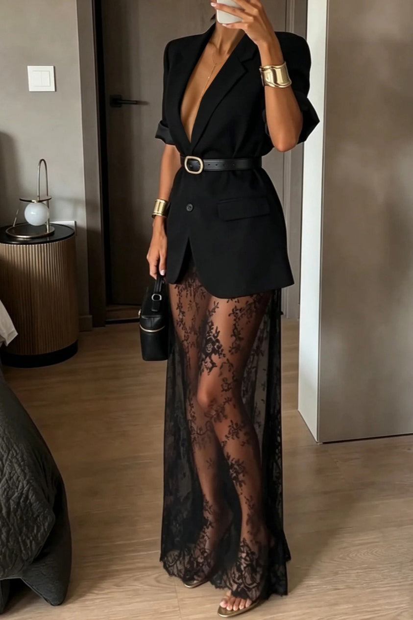 Long Lace Skirt Blazer Skirt Sets