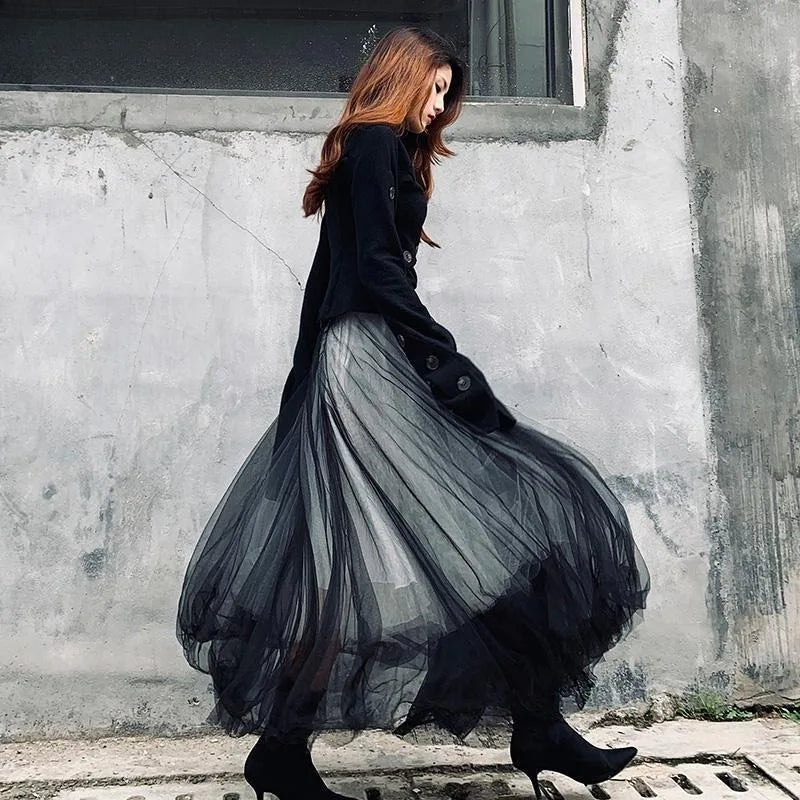Patchwork Gauze Lace Street Skirt