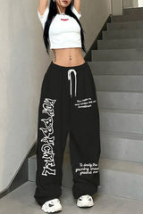 Edgy Letter Print Cinch Bottom Dance Pants