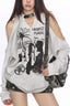 Portrait Graphic Shoulder Cutout Sweatshirt