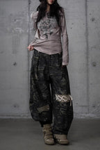 Gothic Fur Rivet Print Vintage Long Sleeve T-shirt