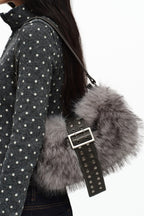 Fluffy Studded Buckle Shoulder Bags
