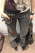 Patchwork Zip-Detail Flare Jeans