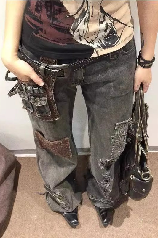 Patchwork Zip-Detail Flare Jeans