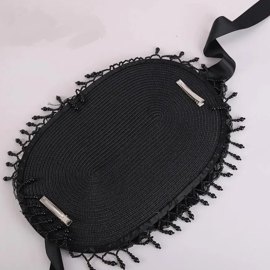 Handmade Gothic Lace Pearl Tassel Rose Hat