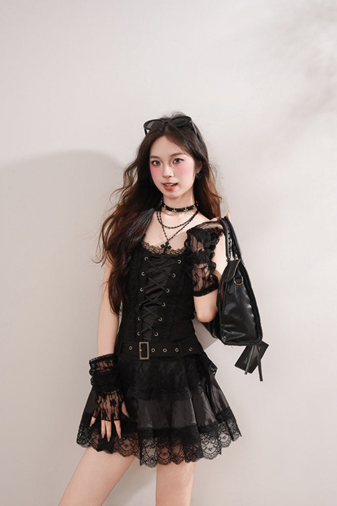 Black Gothic Lace Mini Dress