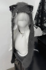 Harajuku Cat Ear Cross Chain Leather Buckle Knitted Winter Hat