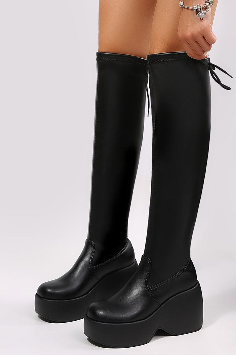 Smooth Tall Shaft Wedge Boots