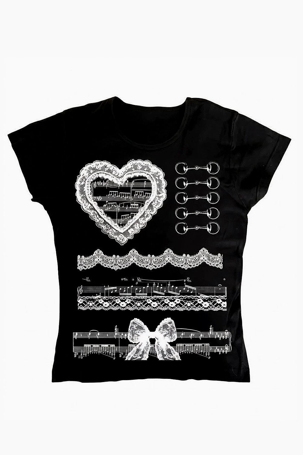 Y2K Lace Music Score Printed T-shirt