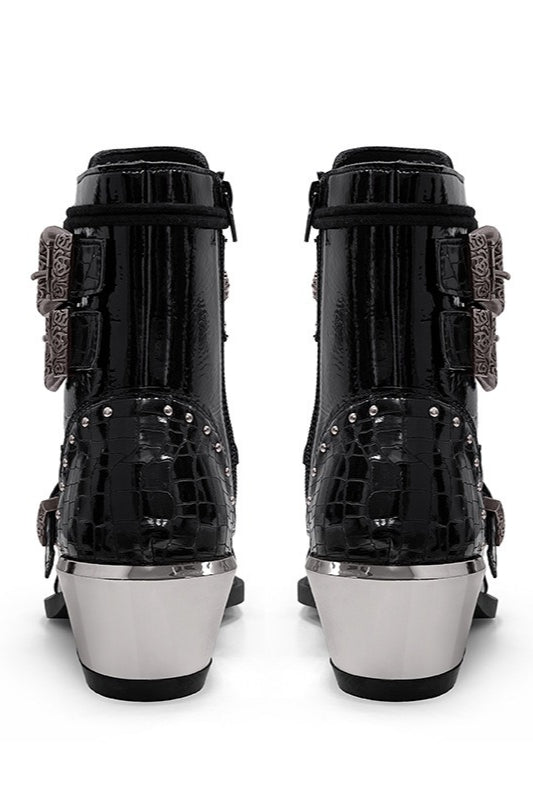 Studded Metal-Toe Cowboy Ankle Boots