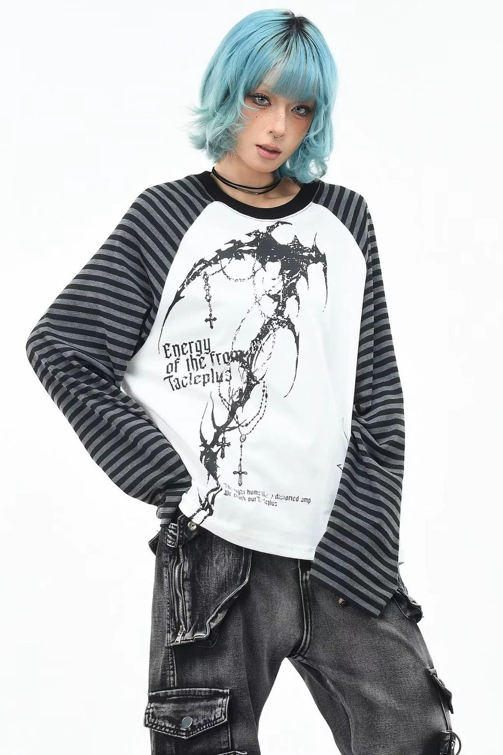 Graphic Striped Sleeve Long Sleeve Top