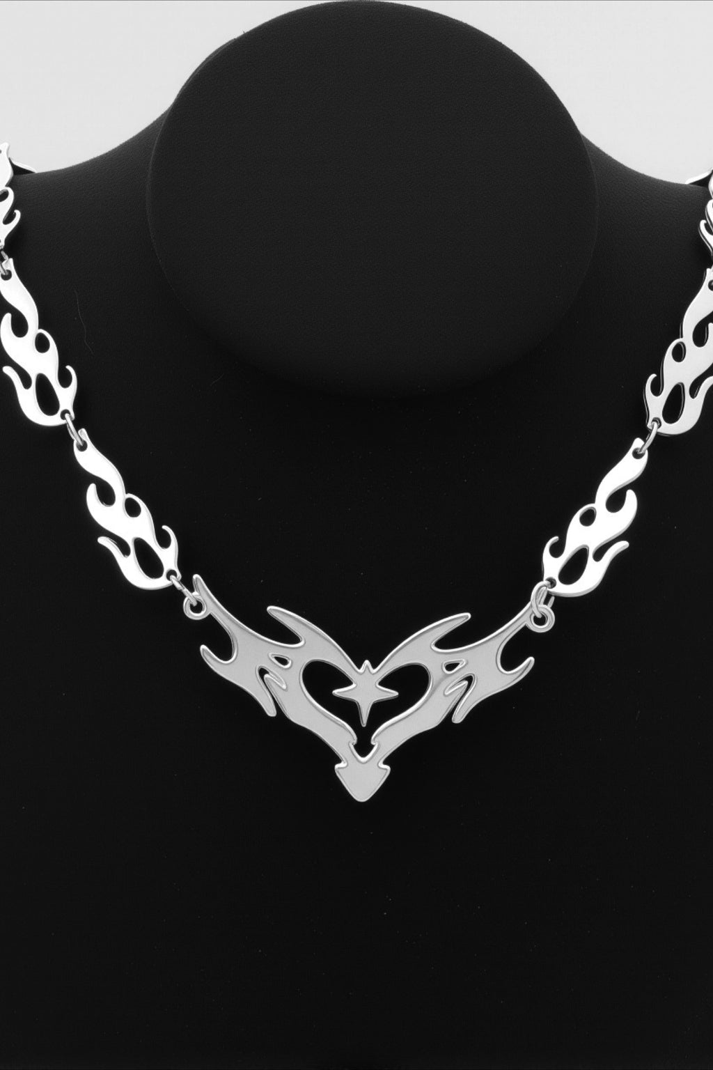 Hip Hop Thorn Flame Hollow Heart Necklace