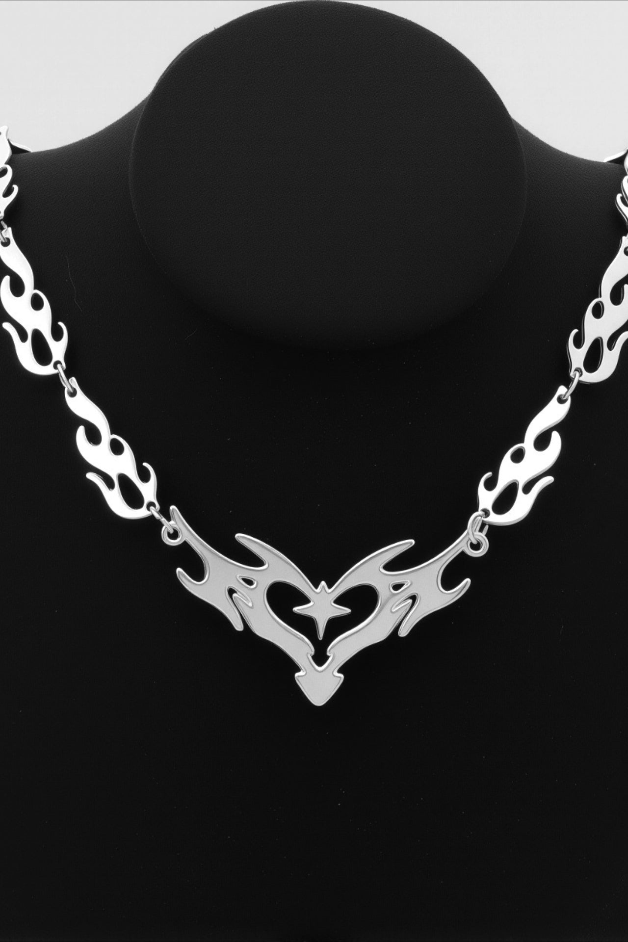 Hip Hop Thorn Flame Hollow Heart Necklace
