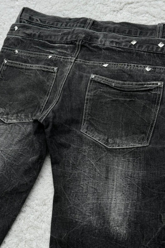 Lace Up Double Waist Distressed Jeans