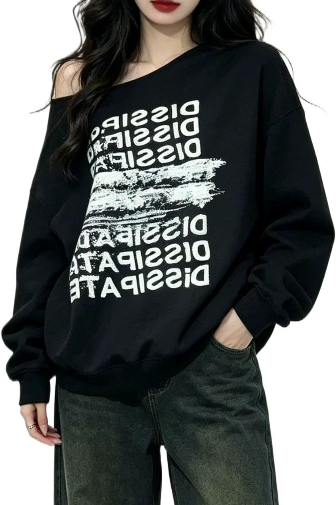 Repeated Letter Wide Neck Sweatshirt
