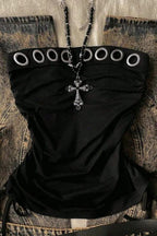 Ring Detail Strapless Drawstring Crop Top