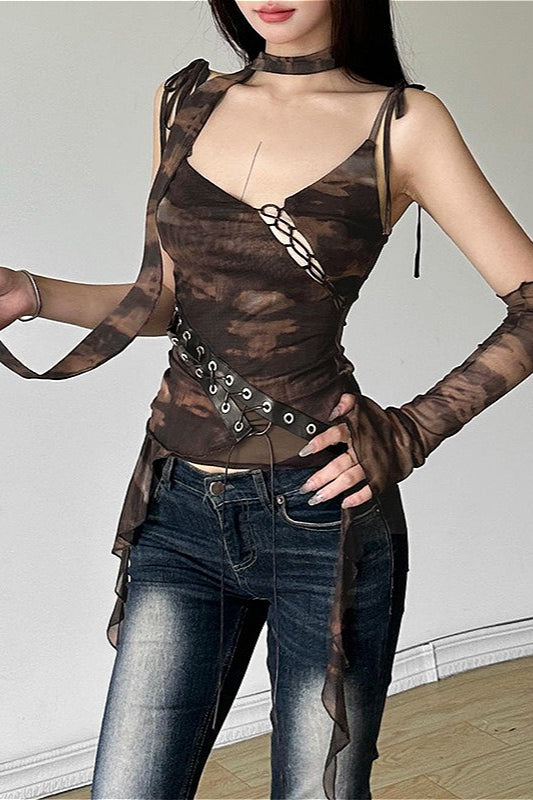 Sexy Mesh Cami Single Sleeve Mesh Top Main image