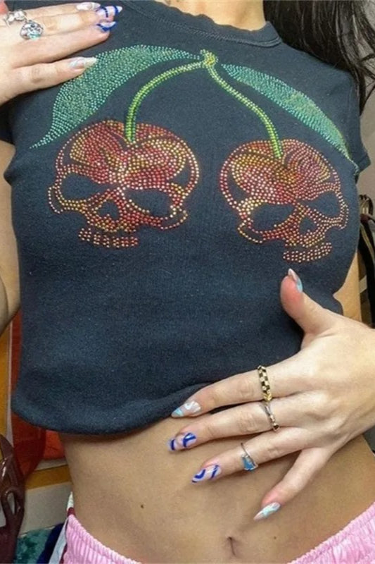 Rhinestone Skull Graphic T-Shirt Main image
