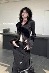 Black Y2k Chic Korean Fashion Long Sleeve Women's Cardigan Sweater