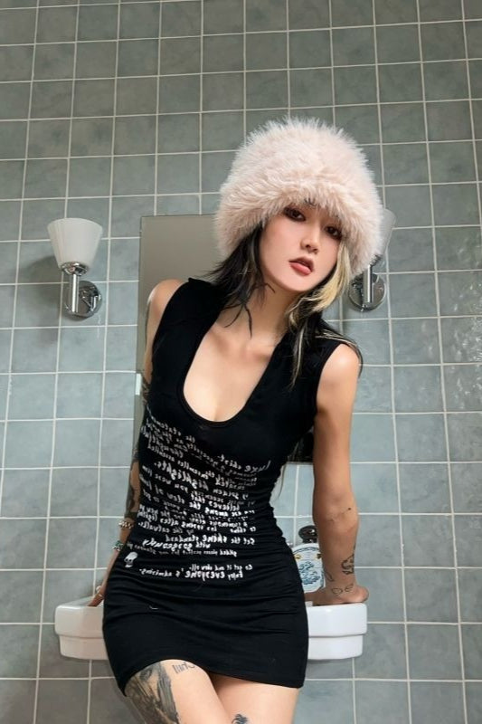Slim Sleeveless Letter Print Punk Mini Dress Secondary image