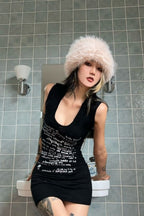 Slim Sleeveless Letter Print Punk Mini Dress