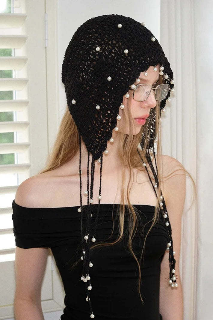 Handmade Pearl Tassel Y2K Crochet Woven Beanie Hat Secondary image