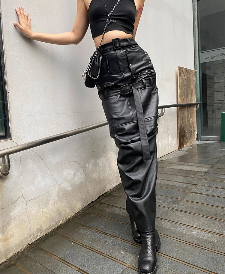 Cool PU Leather Maxi Slit Skirt Main image