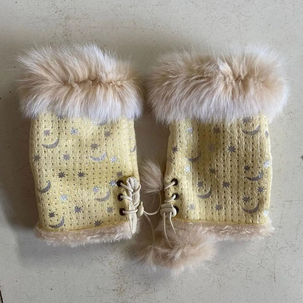 Thicken Fur Leopard Fingerless Gloves