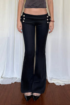Buckle Strap Low Rise Flare Pants