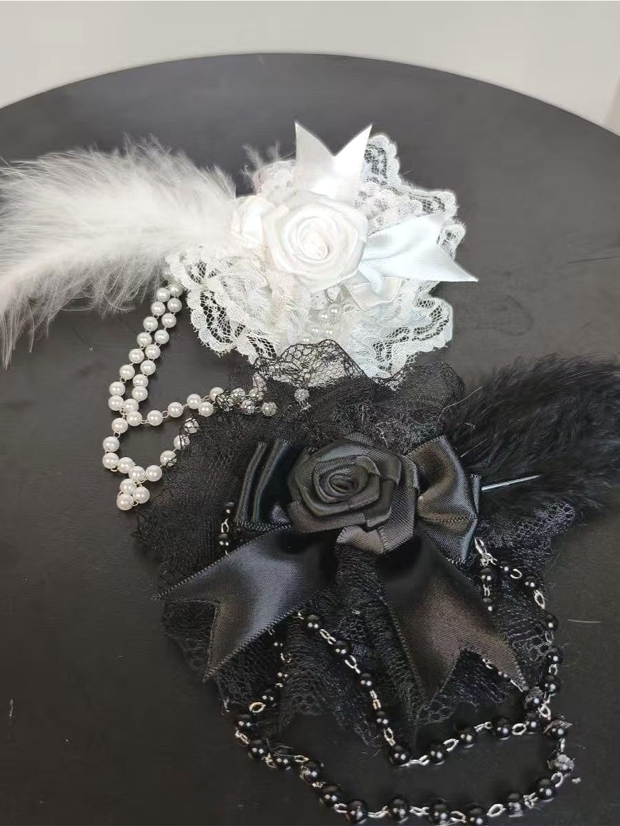 Gothic Rose Feather Lace Hair Accs
