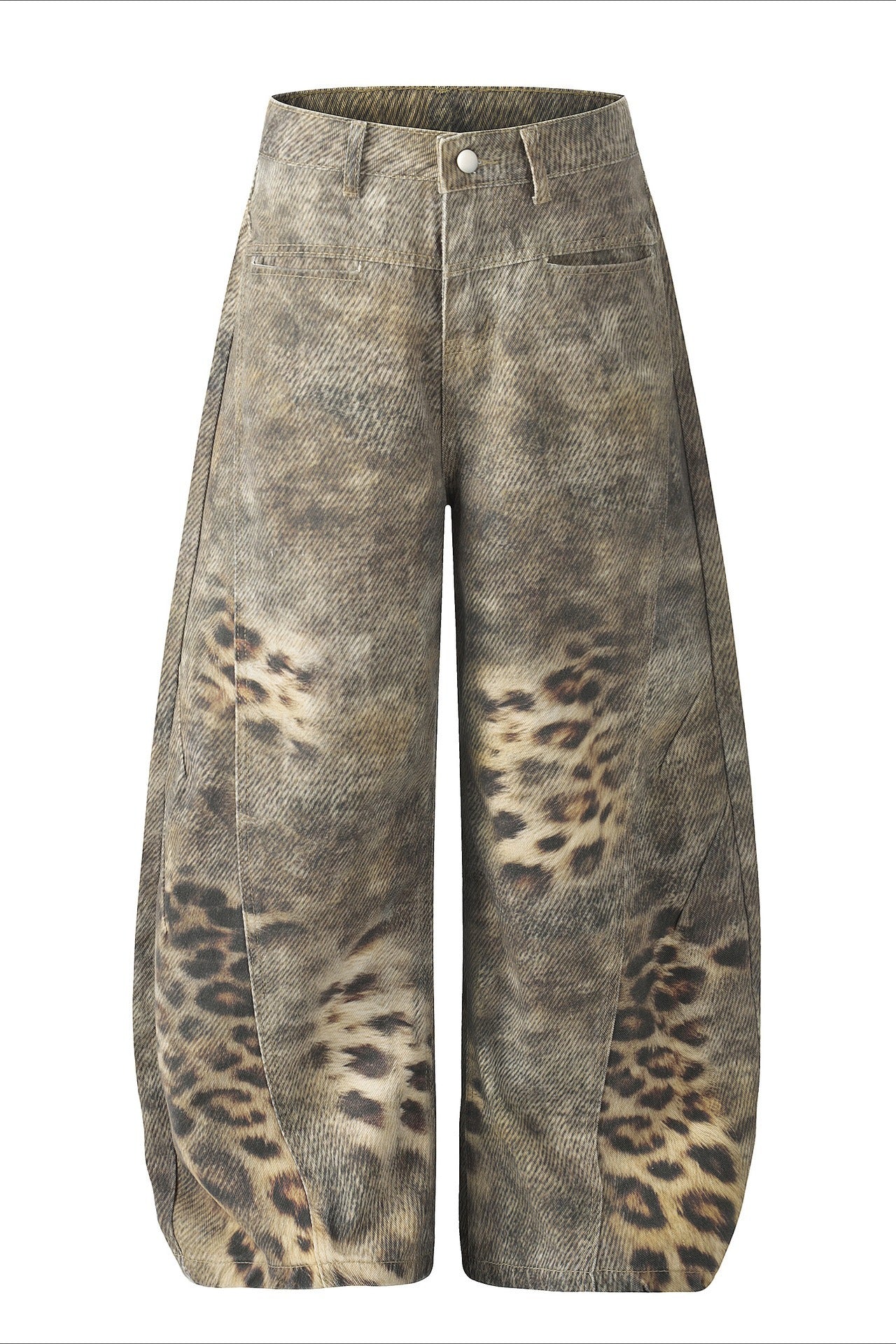 Brown Leopard Panel Barrel Jeans Main image
