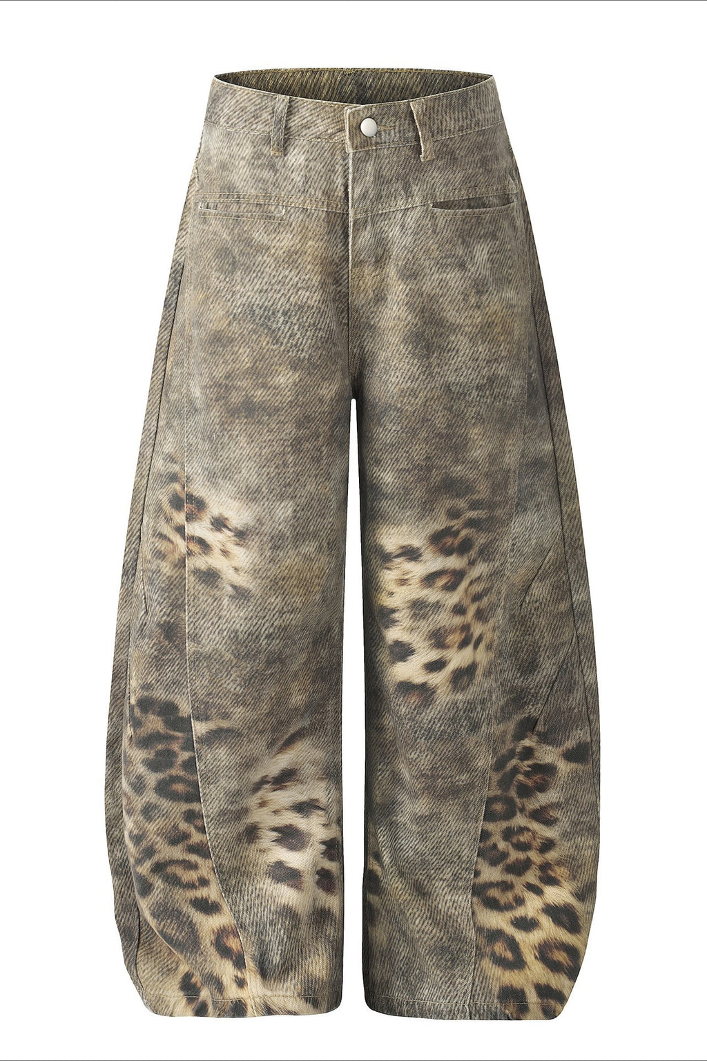 Brown Leopard Panel Barrel Jeans