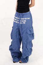 Letter Print Parachute Cargo Pants