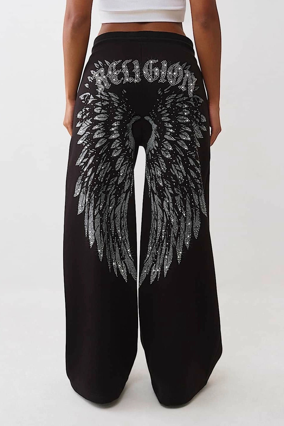 Assorted Rhinestone Graphic Wide Leg Pants Main image