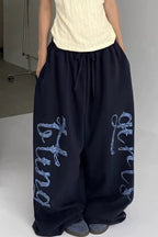 Ornate Script Drawstring Wide Pants