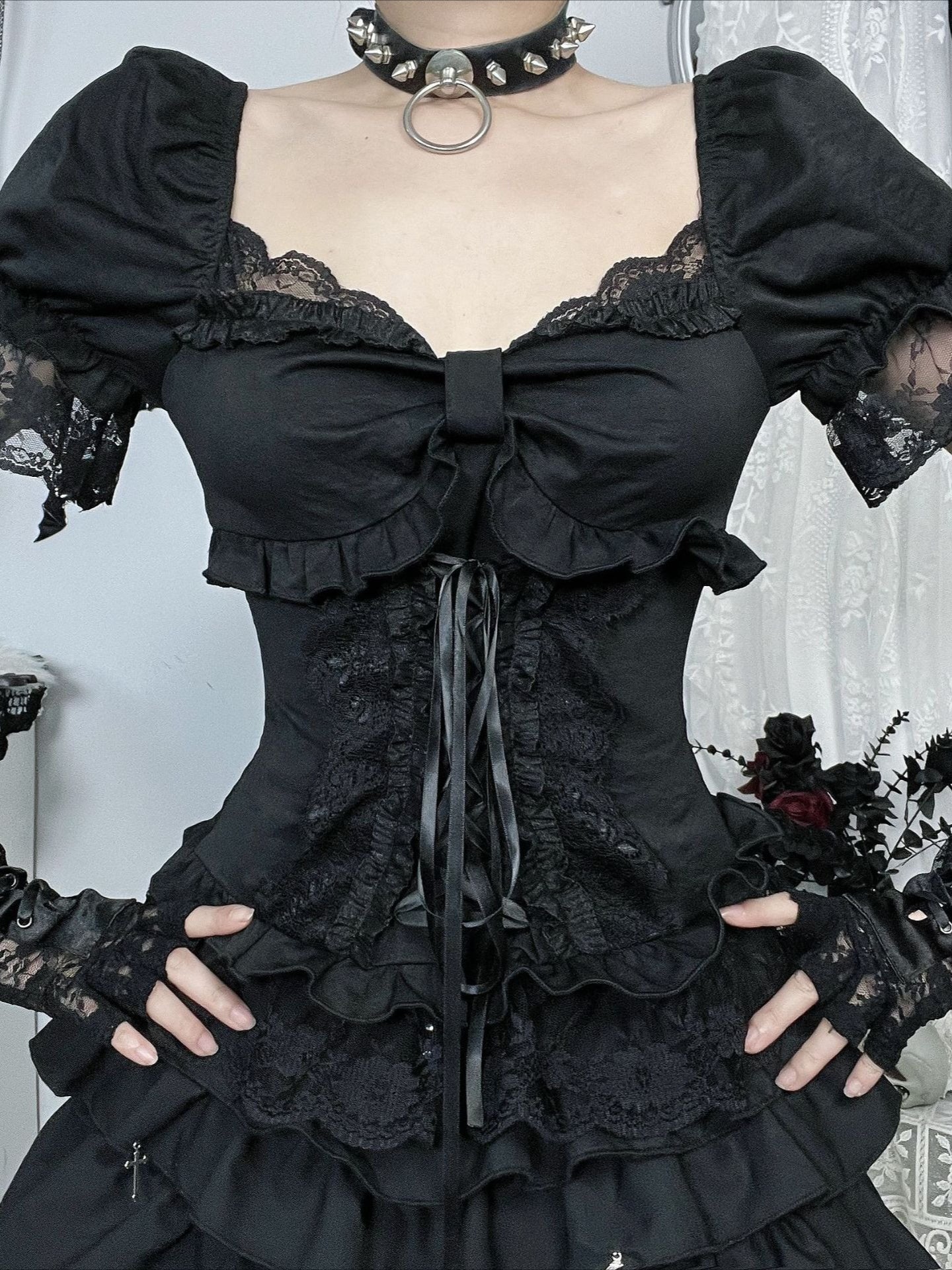 Gothic Subculture Lace-Up T-Shirt Secondary image