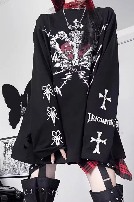 Punk Gothic Print Knit Top Main image