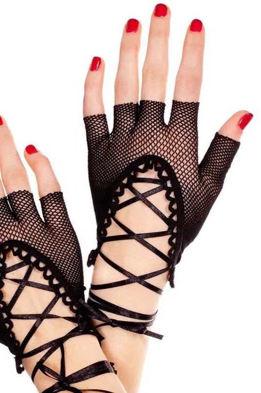 Net Mesh Half Finger Lacing Gloves Secondary image
