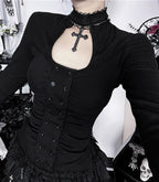 Retro Old-School Dark Blouse
