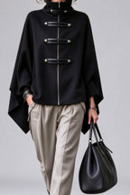 Metal Trim Stand Collar Cape Jackets
