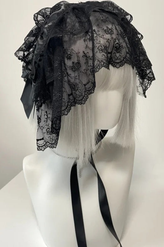 Gothic Lolita Maid Black Lace Bow Veil Hat Main image
