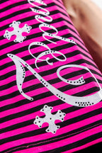 Striped Gothic Cross Printed Vintage Wash T-shirt