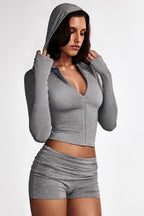 Cropped Zip Hoodie Shorts Sets