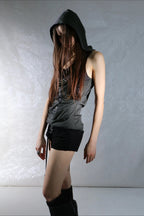 Metal Eyelet Hooded Longline Tank Top