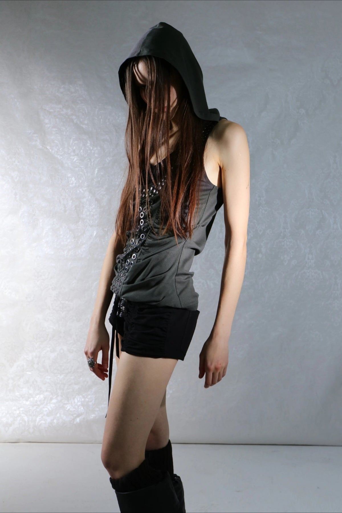 Metal Eyelet Hooded Longline Tank Top